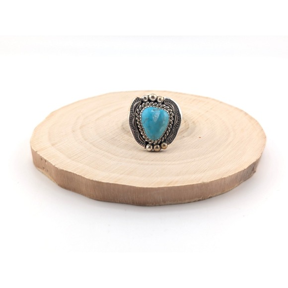 Navajo Ring Sterling Silver Turquoise Handmade Native Am Signed Jewelry Sz 12US* - Picture 2 of 8